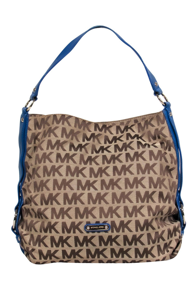 Michael Michael Kors - Brown Logo Tote w/ Blue Leather Handle – Current  Boutique