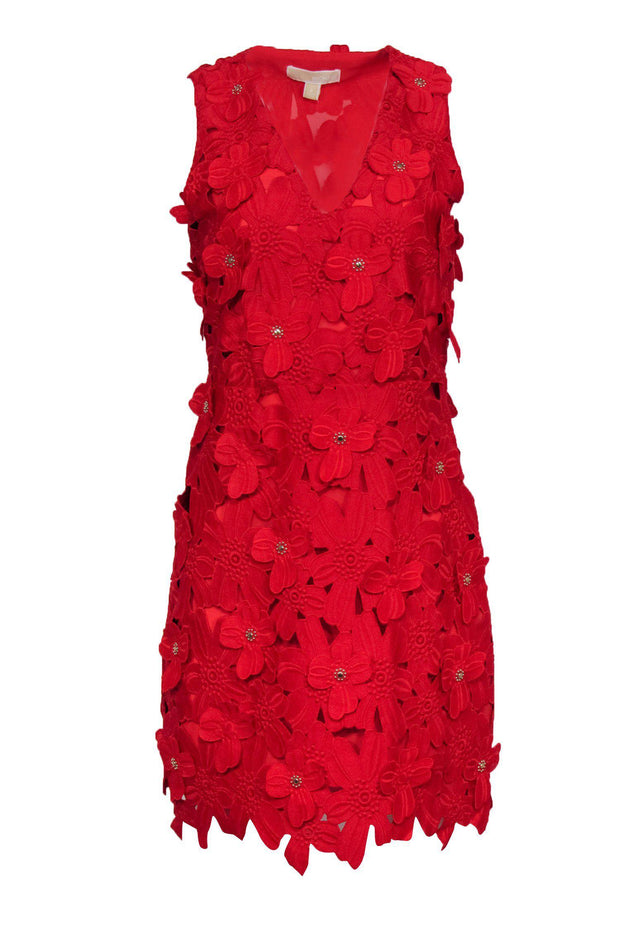 Michael Michael Kors - Red Floral Lace Applique Sleeveless Sheath Dres –  Current Boutique