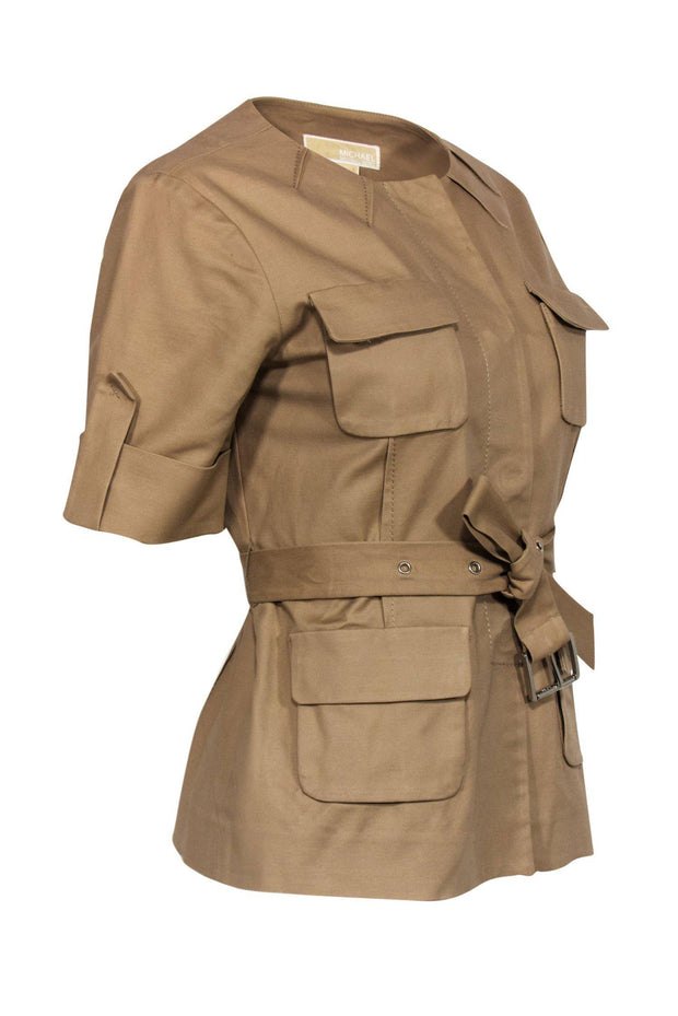 Michael Michael Kors - Tan Short Sleeve Jacket w/ Pockets & Belt Sz 4 –  Current Boutique