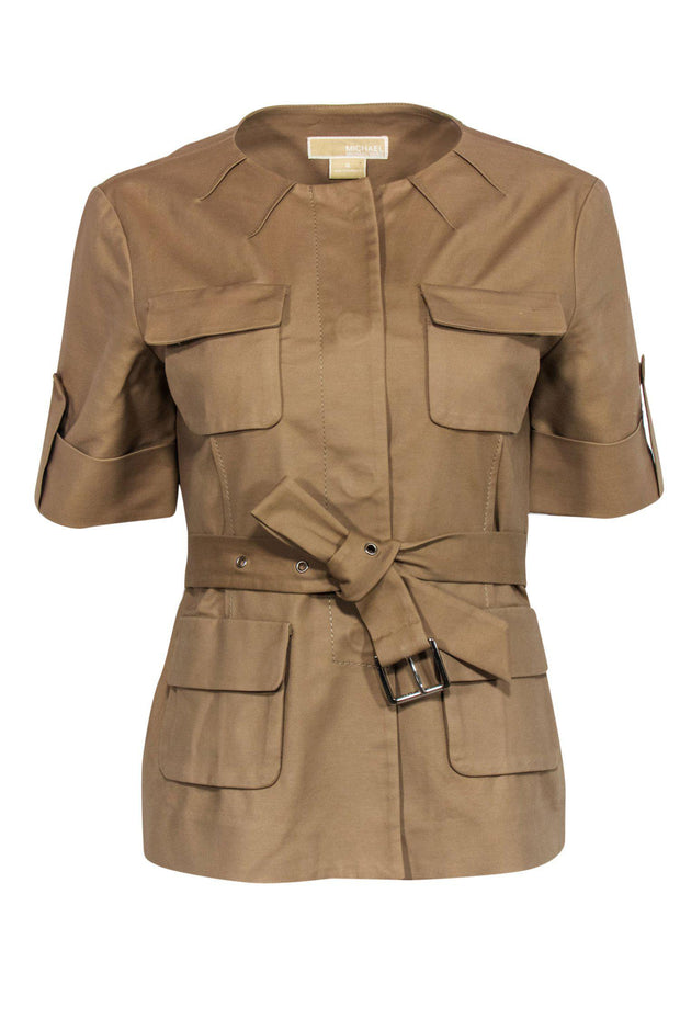 Michael Michael Kors - Tan Short Sleeve Jacket w/ Pockets & Belt Sz 4 –  Current Boutique