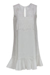 Shift Embroidered Button Closure Linen Dress With Ruffles