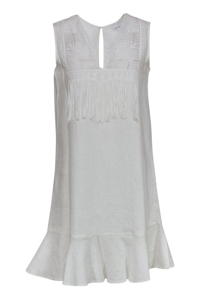 Button Closure Embroidered Shift Linen Dress With Ruffles