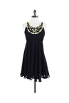 Beaded Hidden Side Zipper Pleated Geometric Print Sleeveless Collared Dress