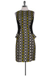 Above the Knee Geometric Print Round Neck Peplum Fitted Dress With Ruffles