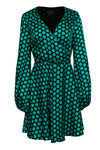 Wrap Fitted Polka Dots Print Long Sleeves Fit-and-Flare Dress