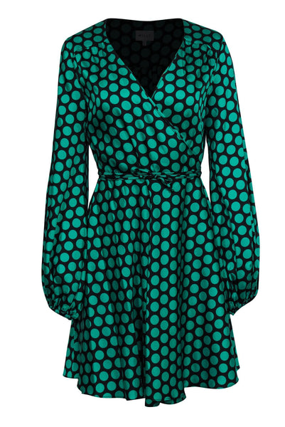 Wrap Fitted Polka Dots Print Long Sleeves Fit-and-Flare Dress