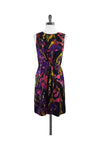 Sleeveless General Print Gathered Pocketed Hidden Back Zipper Button Closure Dress