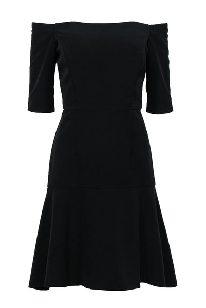 Cocktail Short Sleeves Sleeves Off the Shoulder Fitted Little Black Dress With Ruffles