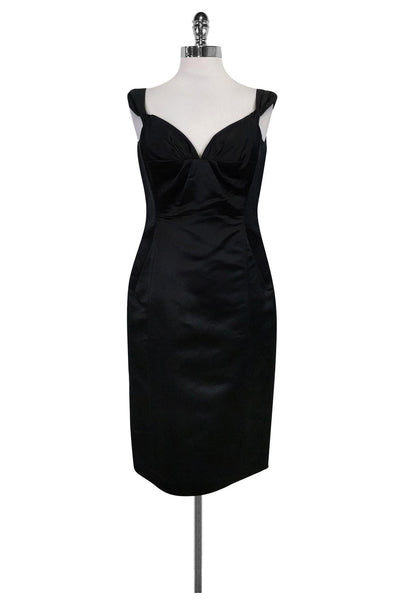 Sexy V-neck Plunging Neck Gathered Slit Fitted Back Zipper Silk Cocktail Little Black Dress