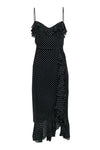 Sweetheart Sleeveless Hidden Side Zipper Slit Polka Dots Print Ruffle Trim Maxi Dress