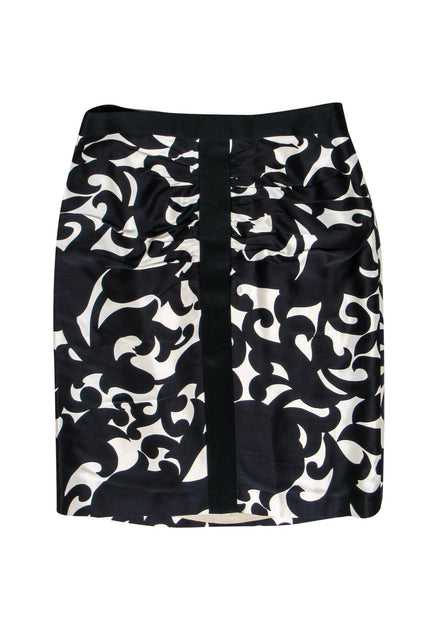 Milly - Black & White Ruched Pencil Skirt Sz 4 – Current Boutique