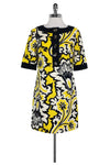 Floral Print Cotton Short Sleeves Sleeves Button Front Round Neck Dress