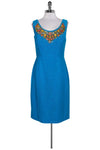 Round Neck Back Zipper Beaded Sequined Fitted Back Vent Sleeveless Above the Knee Dress
