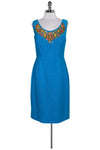 Sleeveless Above the Knee Back Zipper Back Vent Beaded Sequined Fitted Round Neck Dress