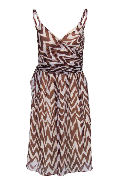 V-neck Geometric Print Spaghetti Strap Hidden Side Zipper Wrap Beach Dress