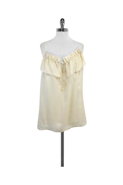 Spaghetti Strap Beaded Keyhole Tunic With Ruffles