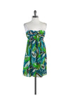 Strapless Flowy Gathered Hidden Back Zipper General Print Empire Waistline Dress