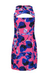 A-line Floral Print Ribbed Cutout Round Neck Dress