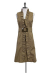 Sophisticated Sleeveless Side Zipper Fitted Belted Dress With Ruffles