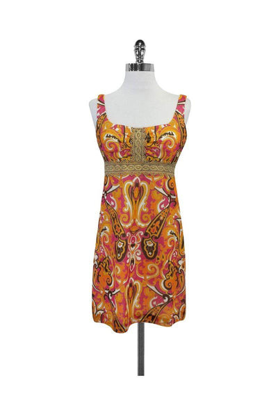 Cotton Lace Trim Sleeveless Paisley Print Hidden Side Zipper Dress