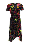 V-neck Ruched Snap Closure Cocktail Short Sleeves Sleeves Floral Print Bodycon Dress/Evening Dress