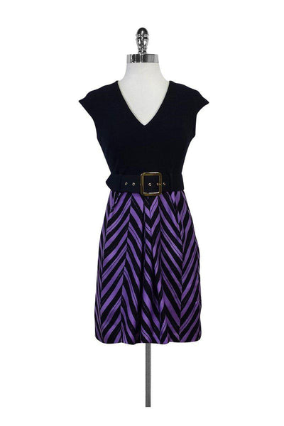 Chevron Print Belted Dress