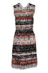 Round Neck Fitted Open-Back Button Closure Linen General Print Dress