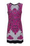 General Print Fitted Round Neck Evening Dress