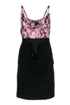 Floral Print Fitted Banding Hidden Side Zipper Scoop Neck Dress With a Ribbon and Ruffles