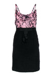 Banding Hidden Side Zipper Fitted Floral Print Scoop Neck Dress With a Ribbon and Ruffles