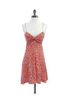 Silk Gathered Hidden Back Zipper Spaghetti Strap Sweetheart Floral Print Dress