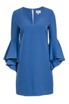 V-neck Keyhole Bell Sleeves Cocktail Shift Evening Dress With Ruffles