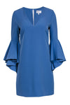 V-neck Keyhole Cocktail Shift Bell Sleeves Evening Dress With Ruffles