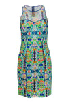 Floral Print Sheath Piping Mesh Back Zipper Cotton Sheath Dress