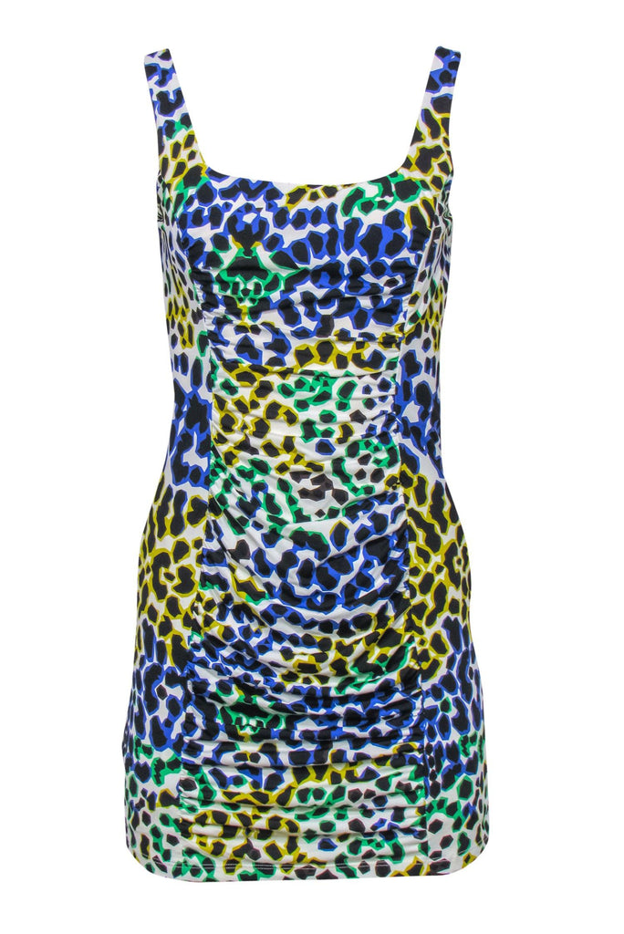 Bijdrager Bekijk het internet Vrijwel Milly - White & Multicolor Leopard Print Sleeveless Ruched Bodycon Dre –  Current Boutique