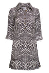 Pleated Pocketed Belted Animal Zebra Print Collared Shirt Loose Fit