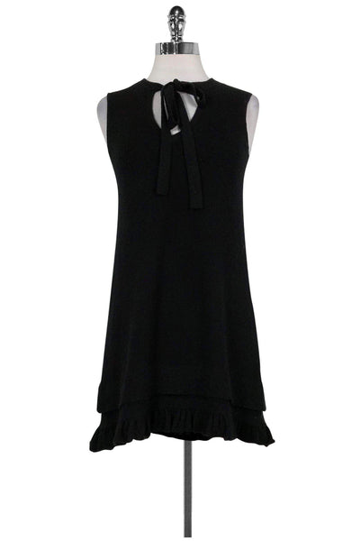 A-line Cashmere Above the Knee Sleeveless Self Tie Dress With Ruffles