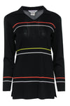 V-neck Long Sleeves Acrylic Collared Stretchy Ribbed Striped Print Tunic