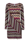 Tall Scoop Neck Long Sleeves Fall Fitted Chevron Print Dress