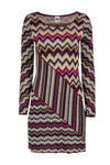 Tall Scoop Neck Chevron Print Fitted Long Sleeves Fall Dress