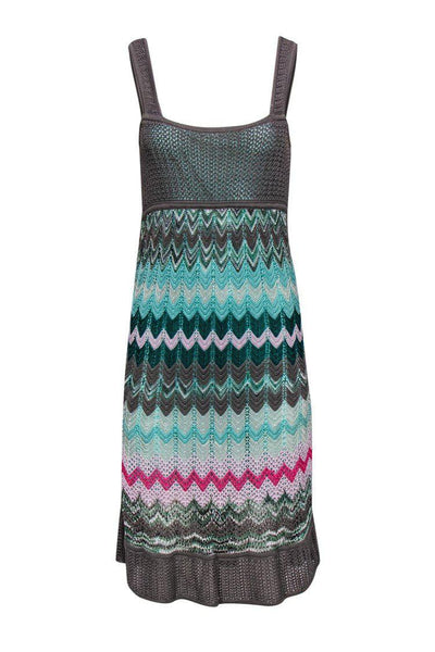 Fitted Sleeveless Chevron Print Summer Midi Dress