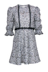 Floral Print Fit-and-Flare Fitted Lace Spring Puff Sleeves Sleeves Dress