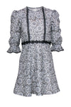 Lace Fitted Spring Puff Sleeves Sleeves Fit-and-Flare Floral Print Dress