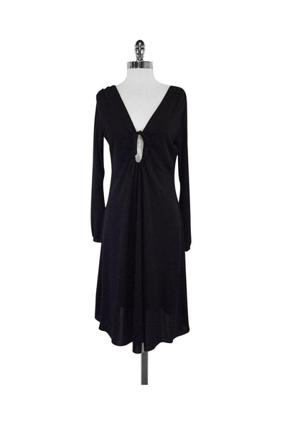 Plunging Neck Long Sleeves Keyhole Dress With a Ribbon