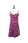 Flower(s) Cotton Ruffle Trim Dots Print Dress With a Ribbon