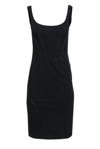 Sexy Scoop Neck Side Zipper Vintage Darts Silk Bodycon Dress