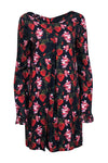 Tall V-neck Shift Spring Bell Sleeves General Print Pleated Viscose Dress With Ruffles