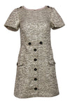 Tall Sheath Round Neck Short Sleeves Sleeves Glittering Button Front Sheath Dress