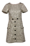 Tall Round Neck Button Front Glittering Short Sleeves Sleeves Sheath Sheath Dress