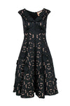 A-line V-neck Applique Cutout Polyester Floral Print Tea Length Midi Dress